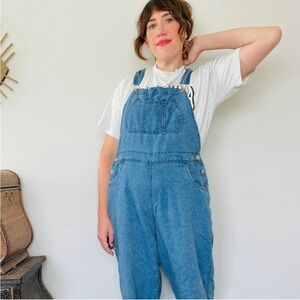 Vtg cotton linen denim overalls by Cherokee Sz L
